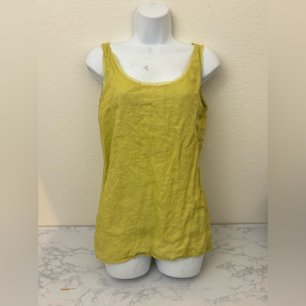 Dana B & Karen Blouse Size 10 100% Linen Green Pullover Top Sleeveless Blouse​